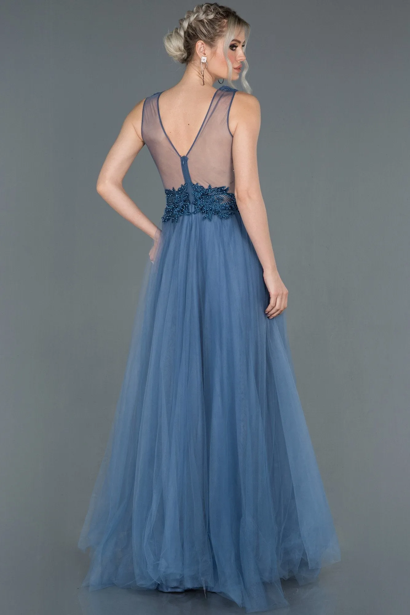 16744 Indigo Transparent Back Tulle Princess Dress