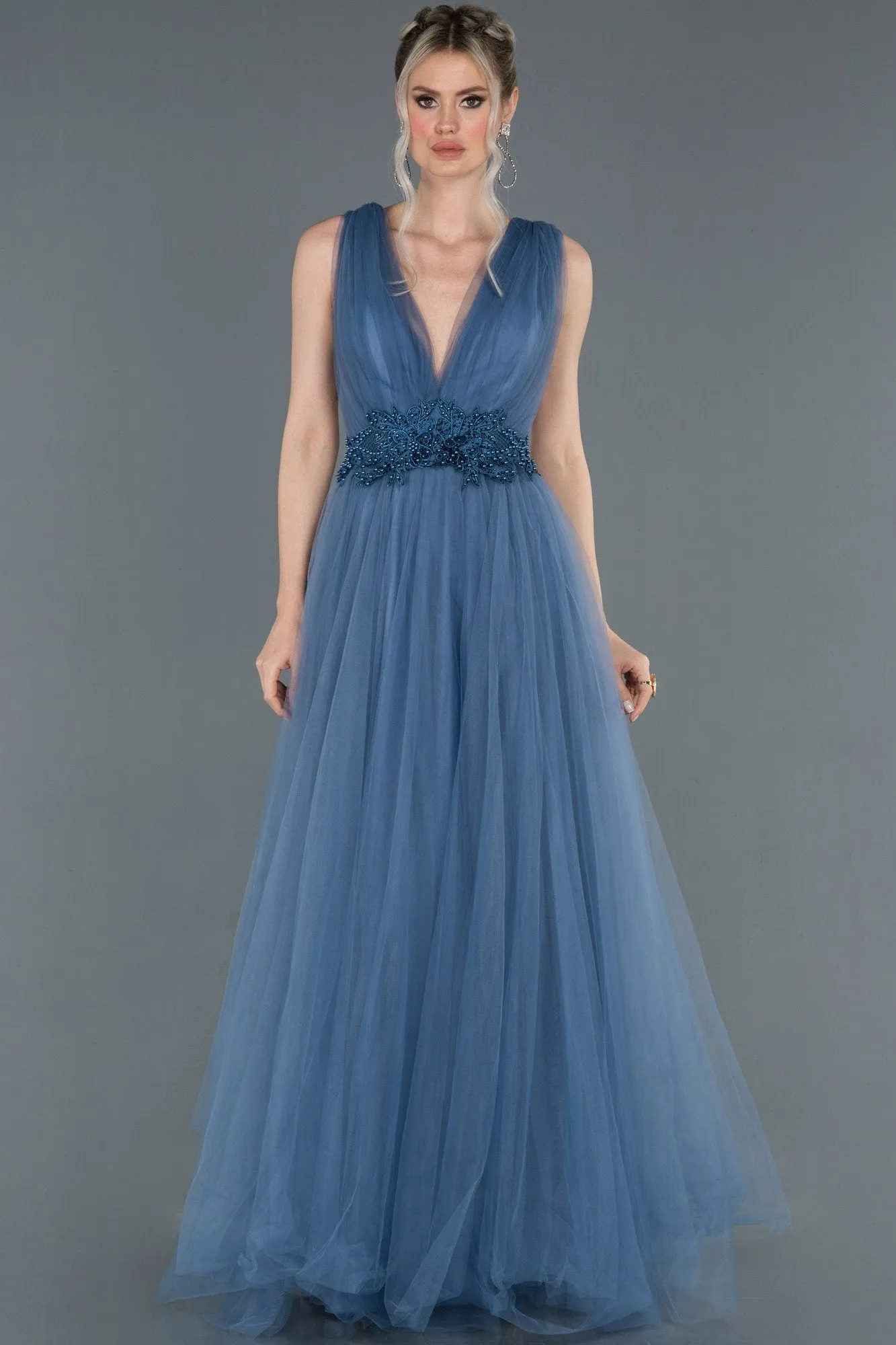 16744 Indigo Transparent Back Tulle Princess Dress