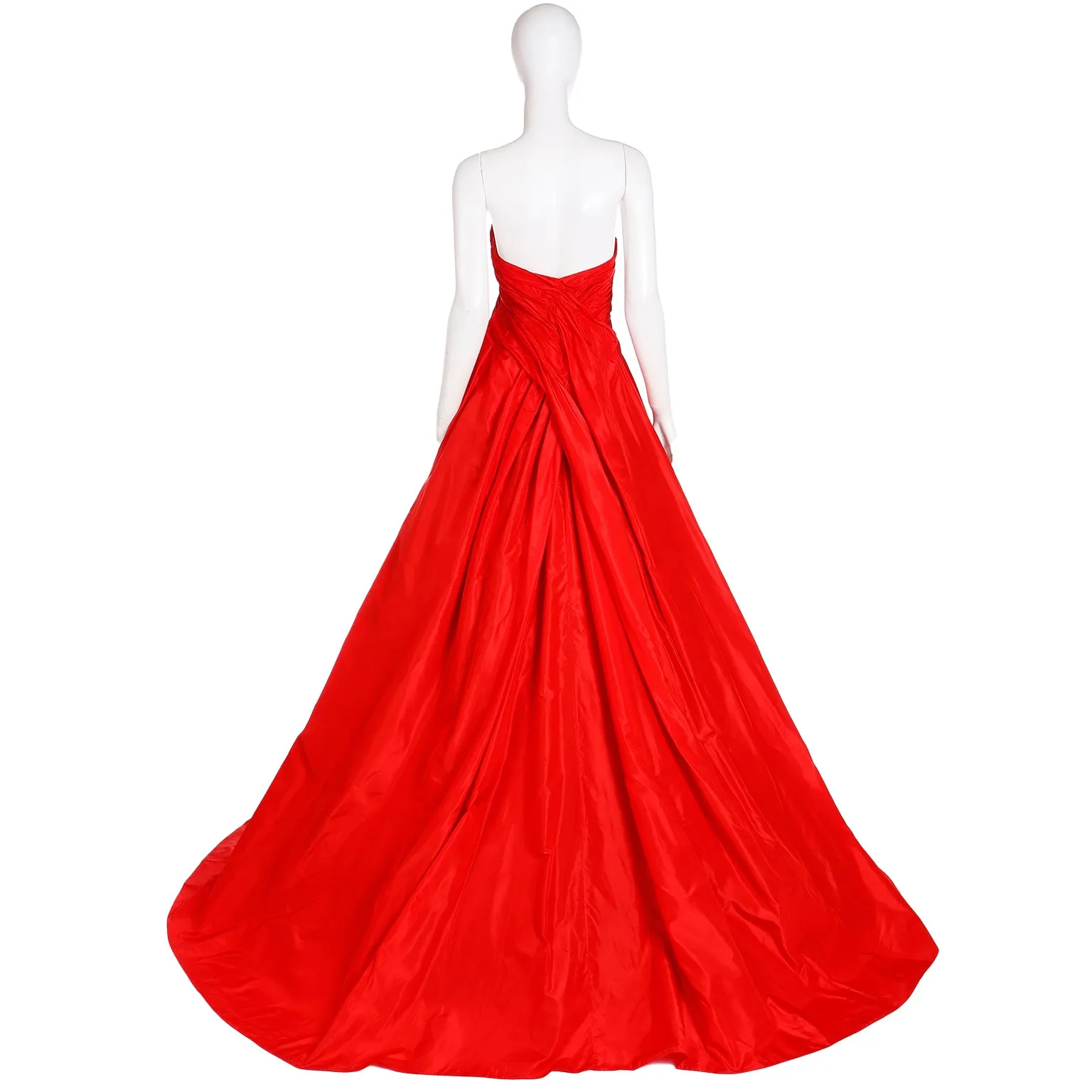 1980s Karl Lagerfeld Fendi Red Silk Satin Strapless Evening Dress w Bolero