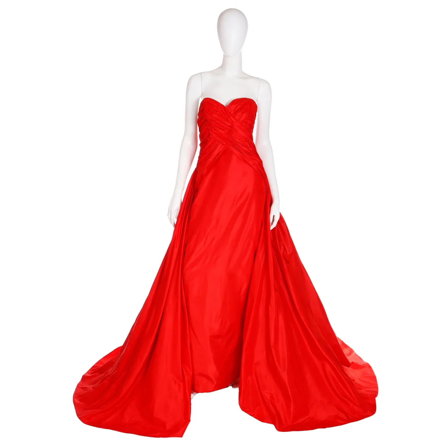 1980s Karl Lagerfeld Fendi Red Silk Satin Strapless Evening Dress w Bolero