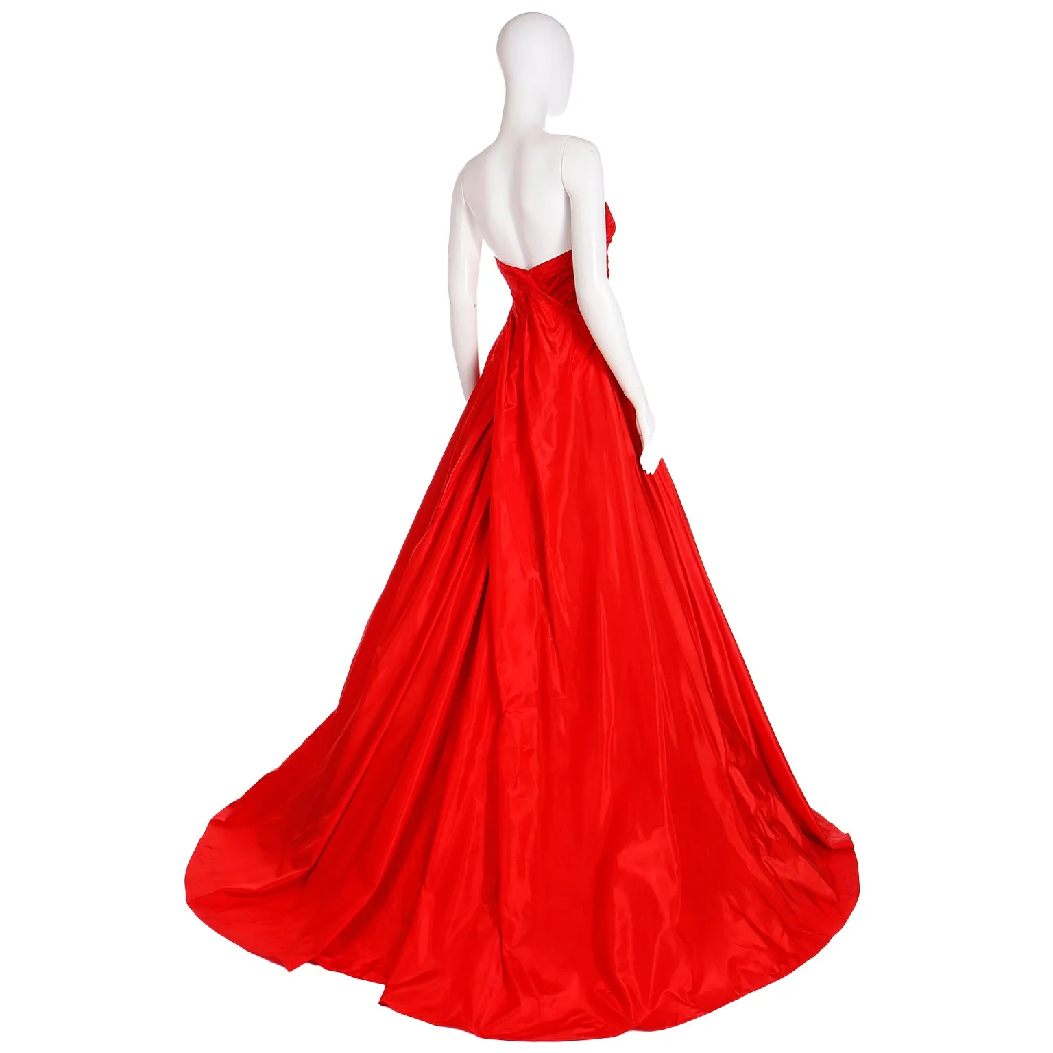 1980s Karl Lagerfeld Fendi Red Silk Satin Strapless Evening Dress w Bolero