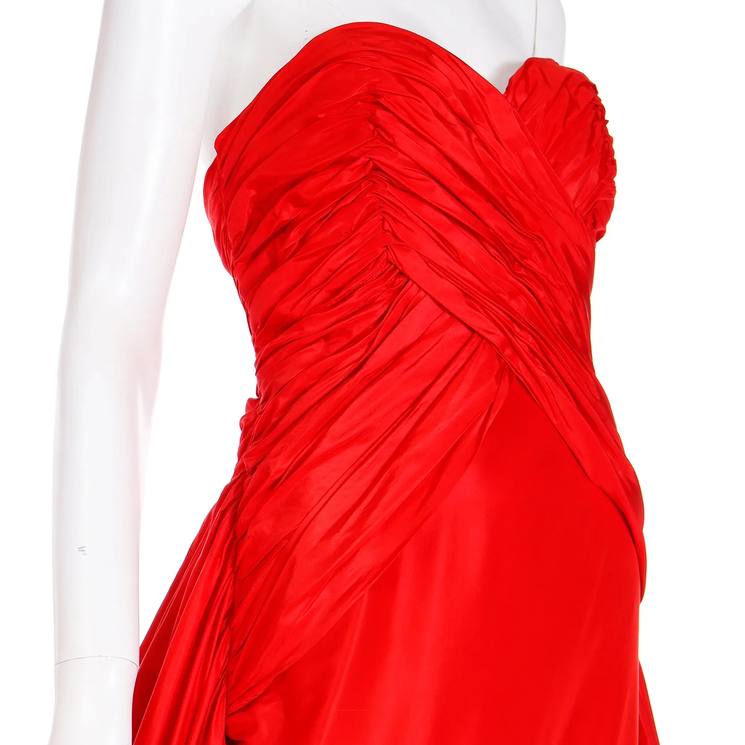 1980s Karl Lagerfeld Fendi Red Silk Satin Strapless Evening Dress w Bolero