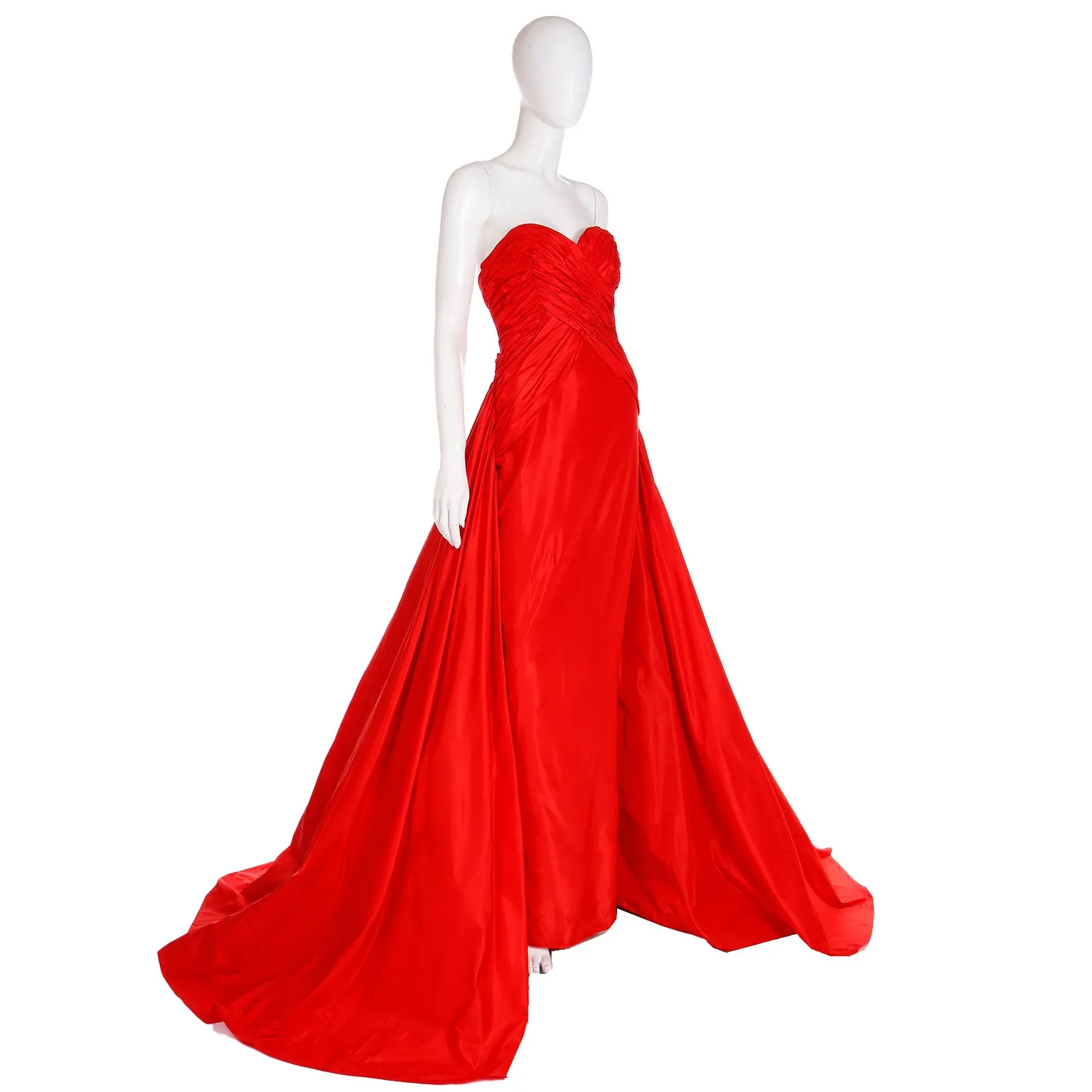 1980s Karl Lagerfeld Fendi Red Silk Satin Strapless Evening Dress w Bolero