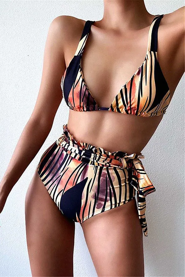 Abstract Print Stylish Strappy Bikini