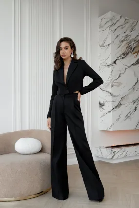 Alexa Black Crop Jacket Suit 2-Piece