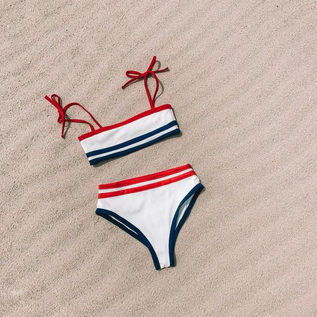 Bandeau High Rise Stripes Triangle Bikinis