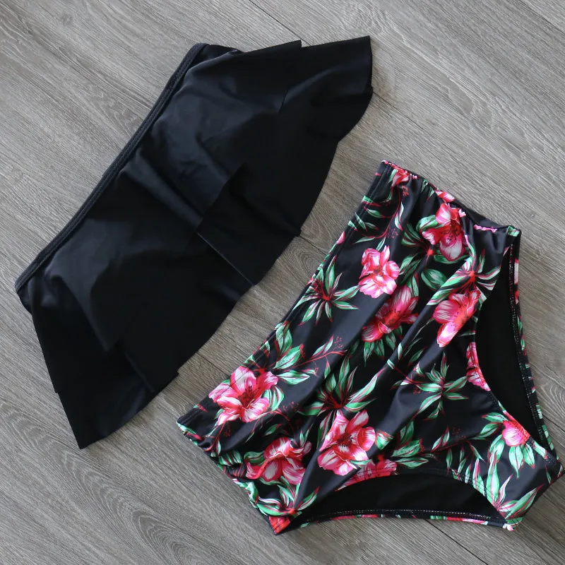 Bandeau Ruffled Print High Rise Triangle Bikinis