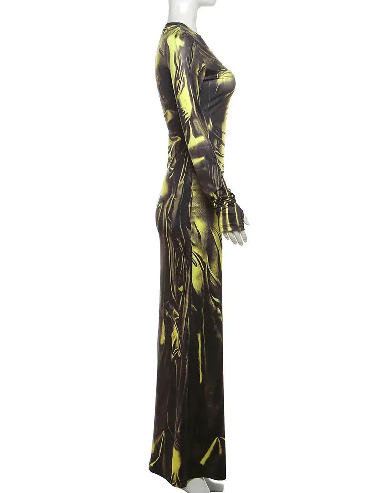 Black Gold 3D Print Gala Maxi Dress