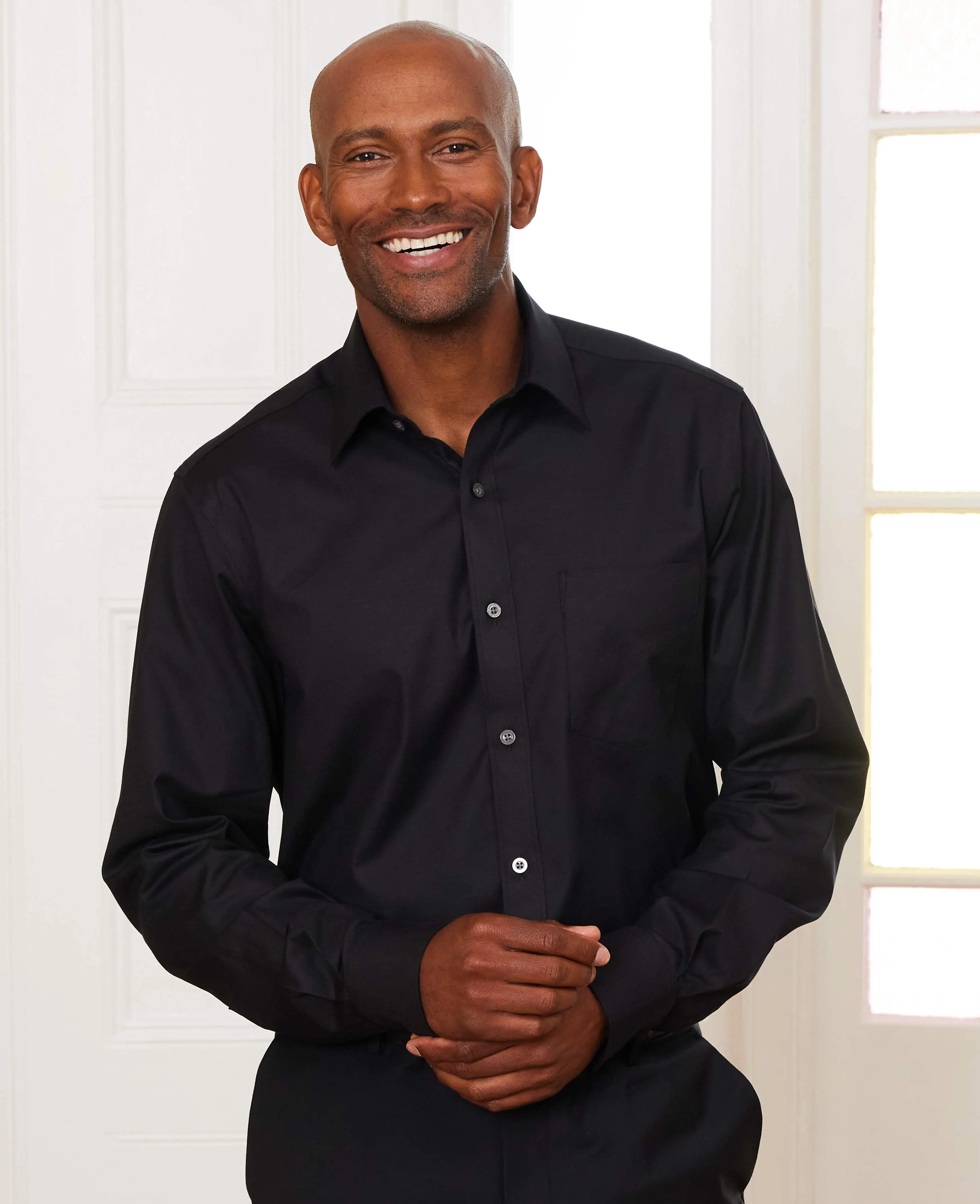 Black Stretch Cotton Classic Fit Formal Shirt - Single Cuff