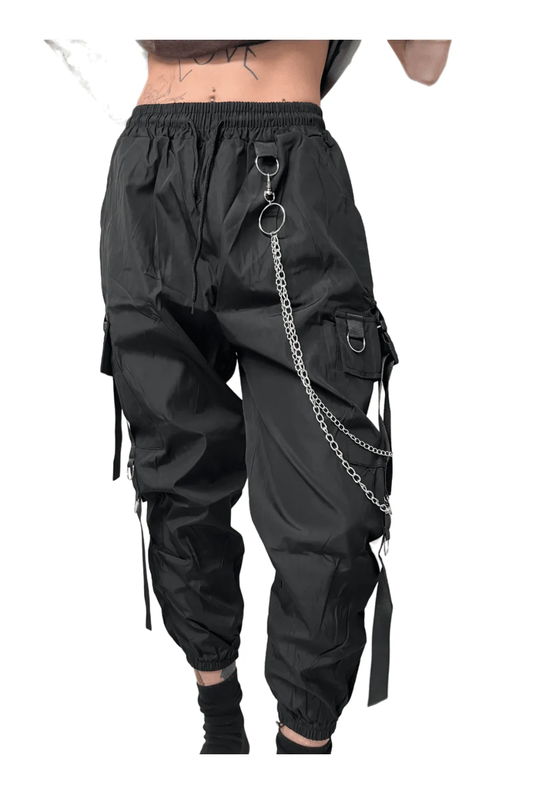 Black Utility Pants with Chain and Buckles