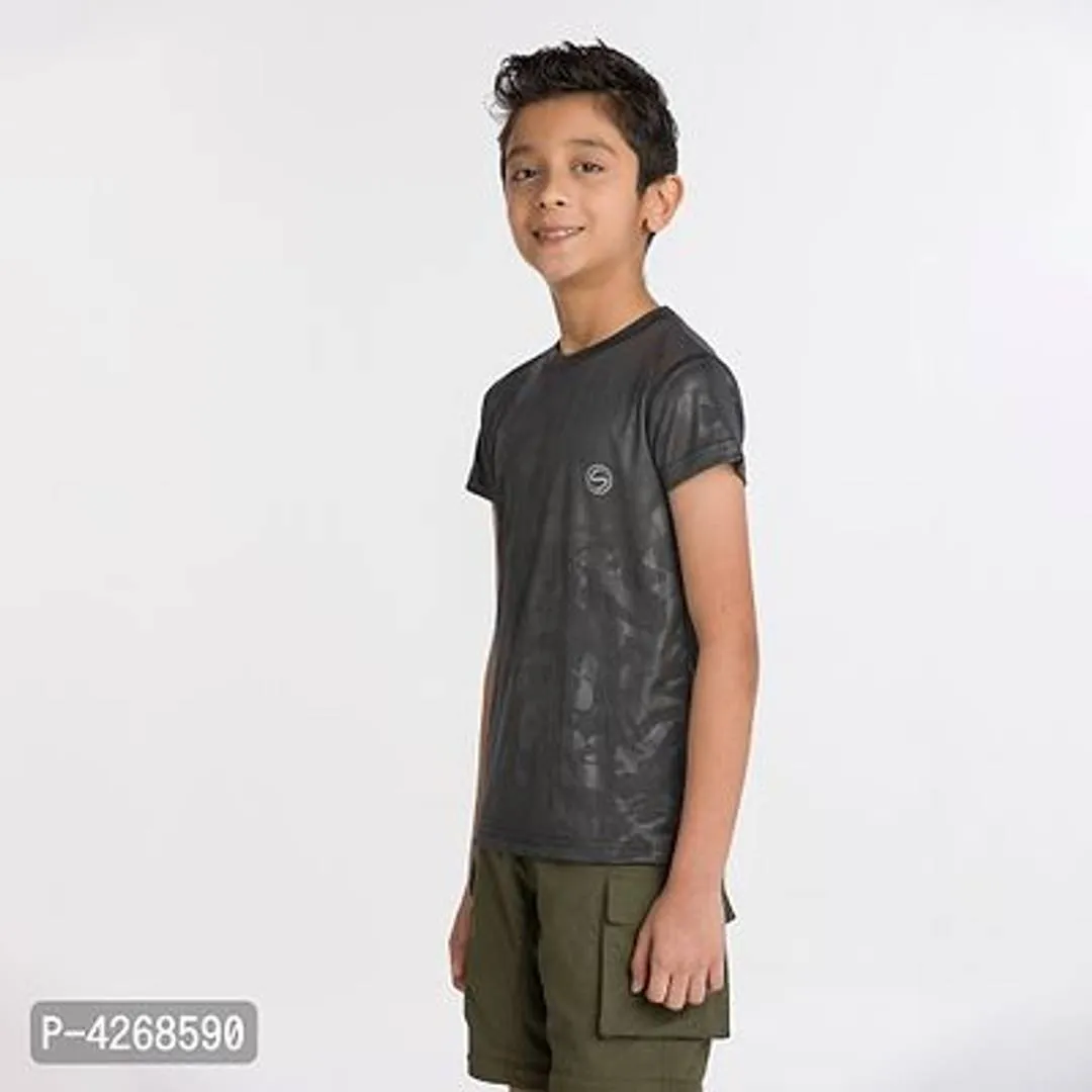 Boy's Grey Polyester Printed Tees