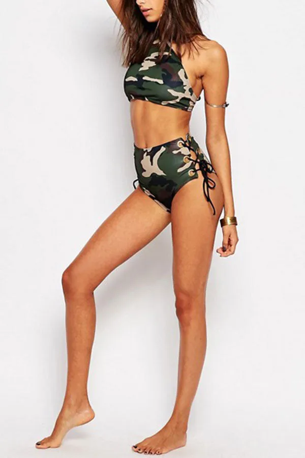 Camouflage Stylish Lace-Up Bikini