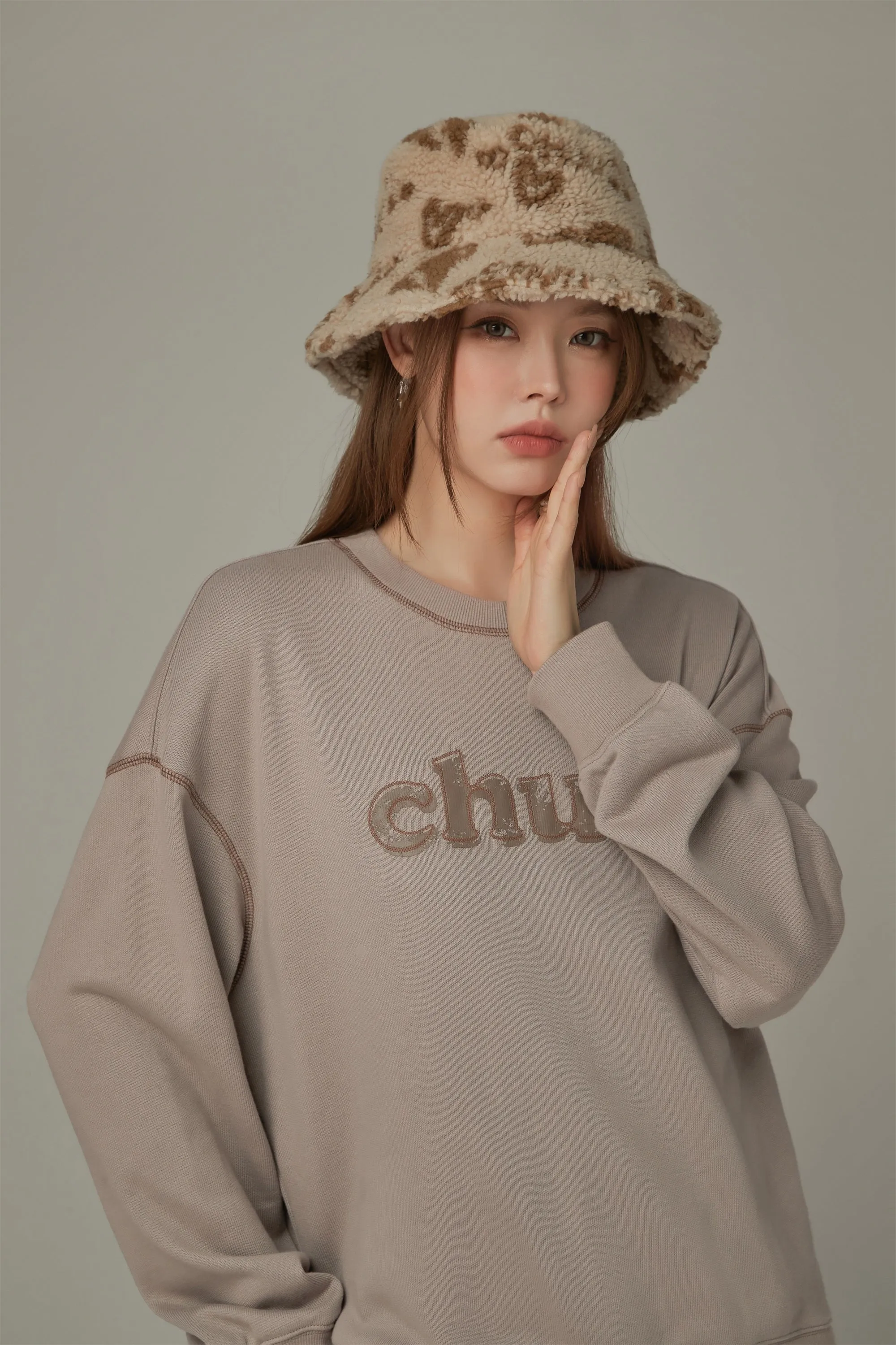 Color Logo Stitch Loose Fit Sweatshirt