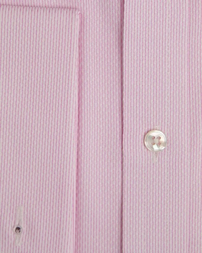 Contemporary Fit, Classic Collar, Double Cuff in White & Pink Textured