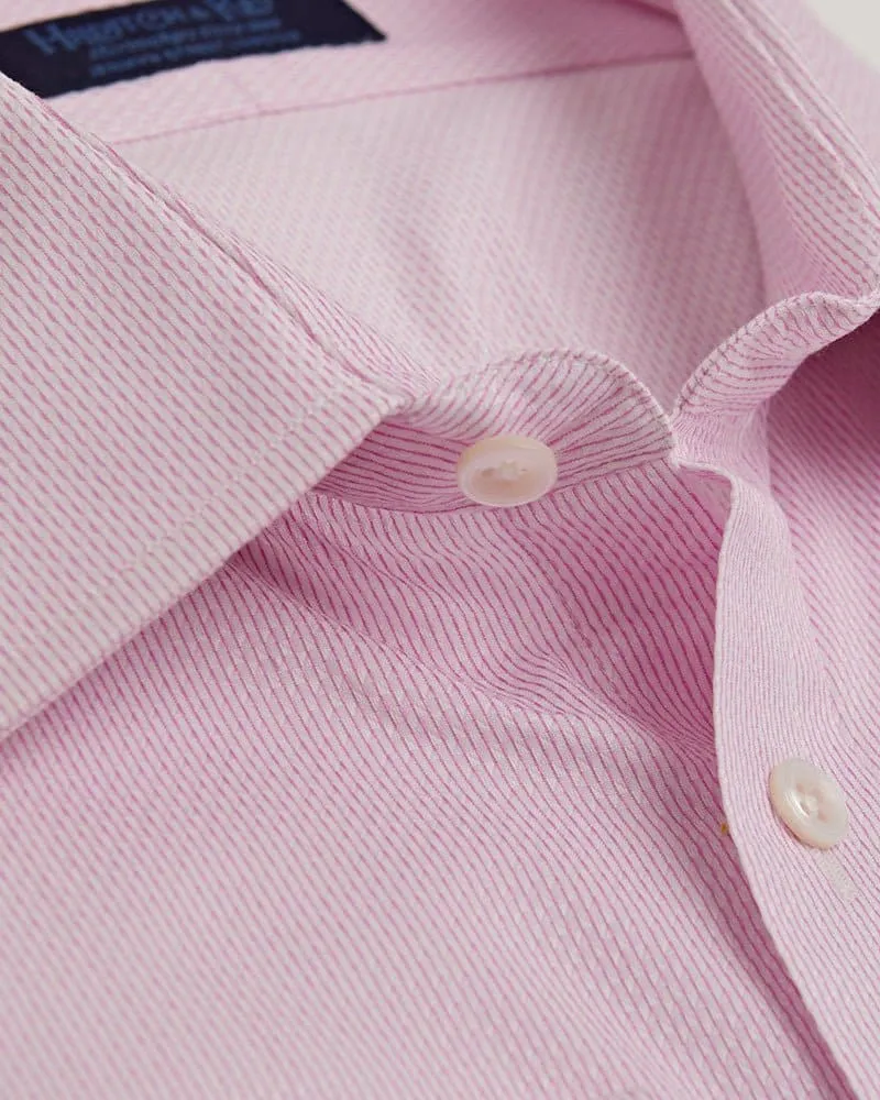 Contemporary Fit, Classic Collar, Double Cuff in White & Pink Textured