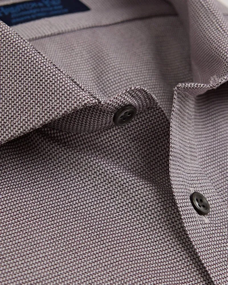 Contemporary Fit, Cut-away Collar, 2 Button Cuff Shirt in a Burgundy & White Checkerboard Twill Cotton