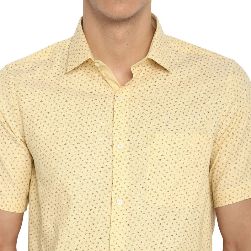 Cotton Light Yellow Regular Fit Printed Shirts