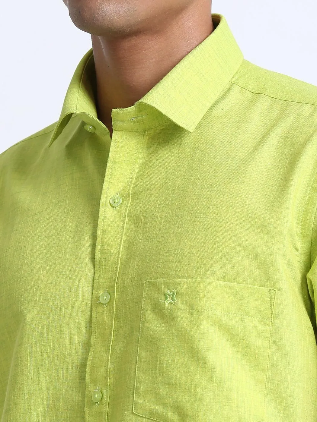 Cotton Linen Lime Green Colour Shirt Half Sleeve