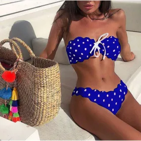 Cute Strappy Dot Low Rise Thong Bottom Tube Bikinis