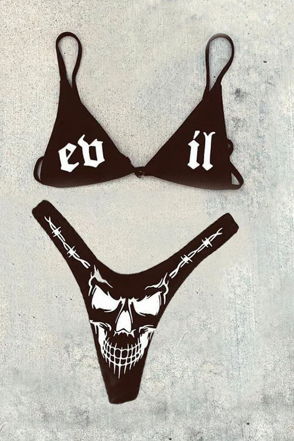 Demon&Letter Print Stylish Beach Bikini