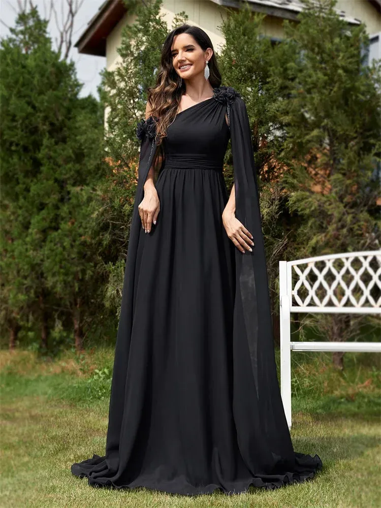 Draping Chiffon One-Shoulder Gown for Elegant Evenings