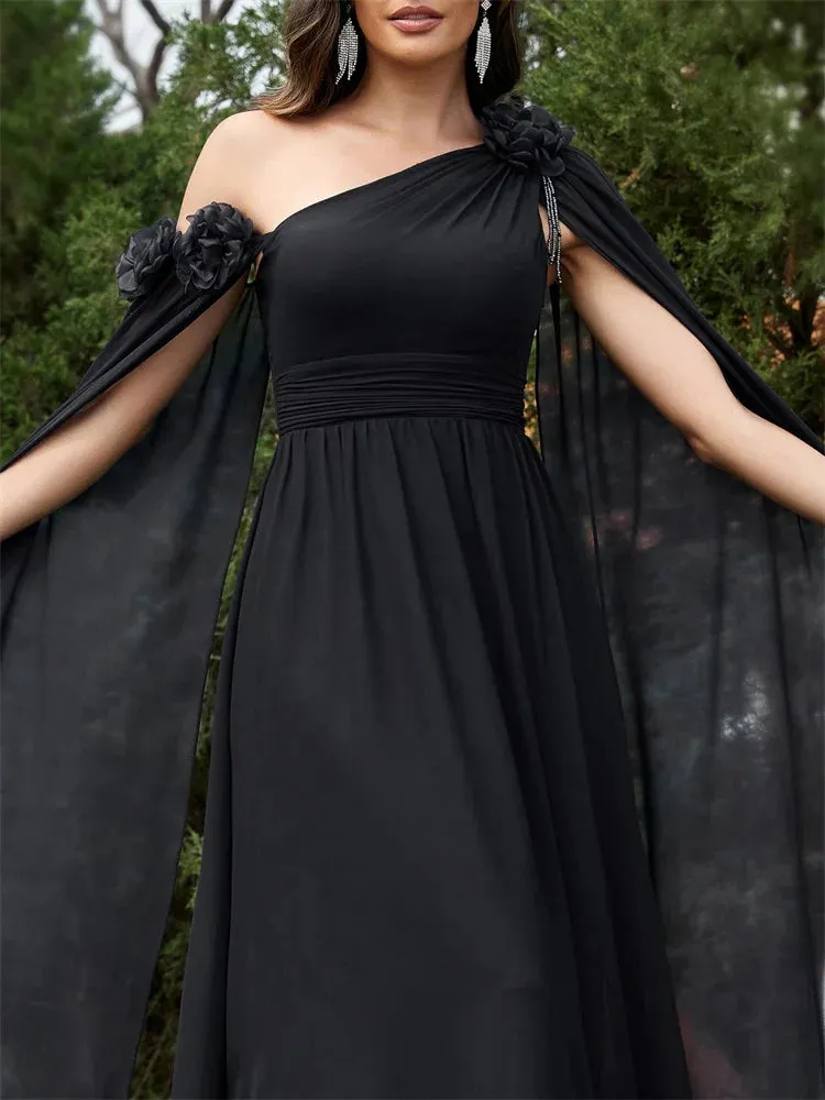 Draping Chiffon One-Shoulder Gown for Elegant Evenings