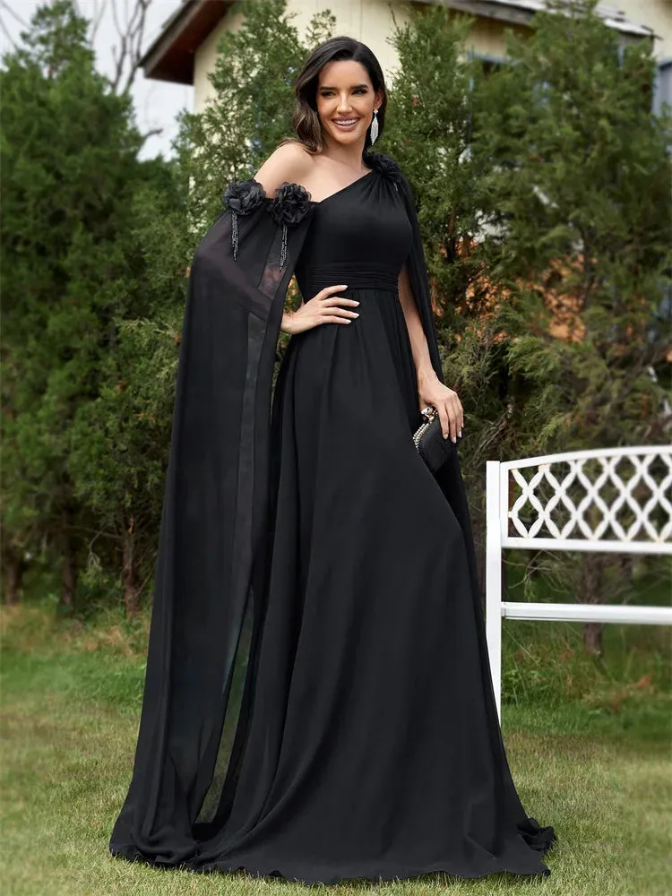 Draping Chiffon One-Shoulder Gown for Elegant Evenings