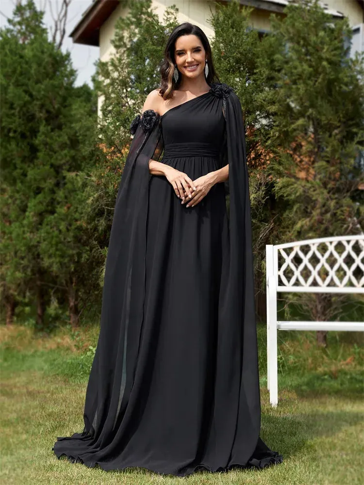 Draping Chiffon One-Shoulder Gown for Elegant Evenings