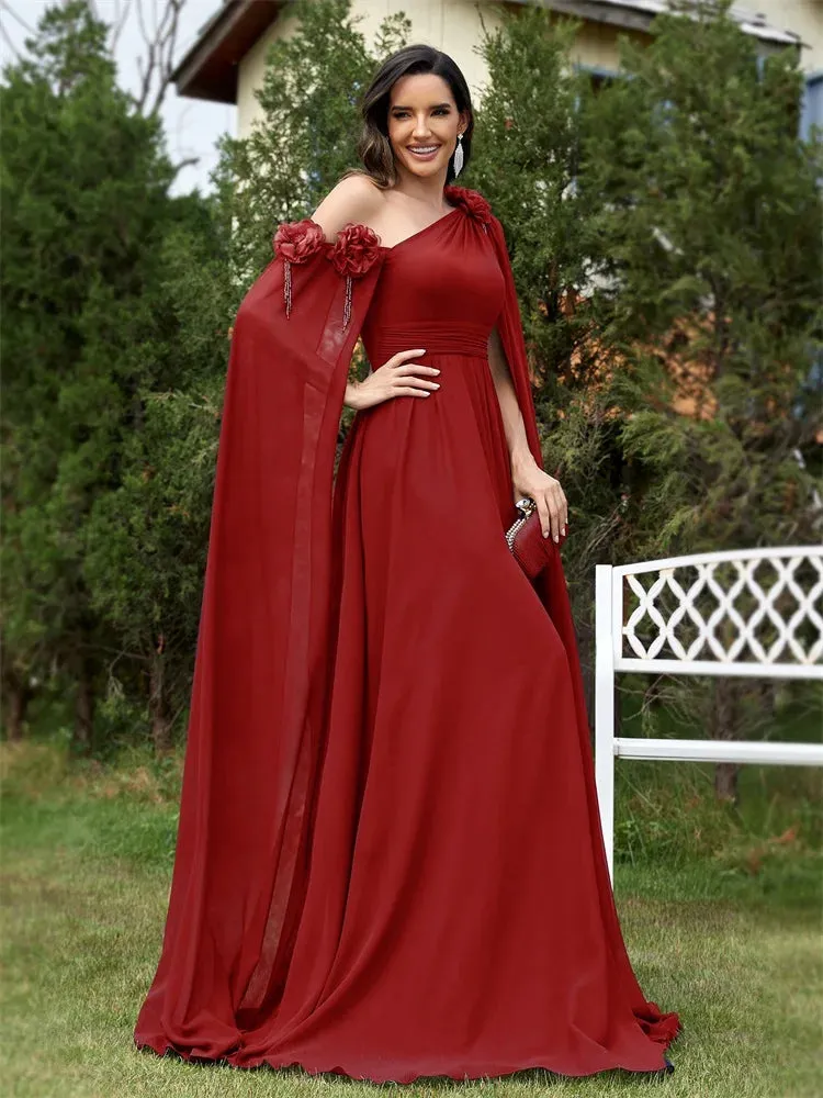 Draping Chiffon One-Shoulder Gown for Elegant Evenings