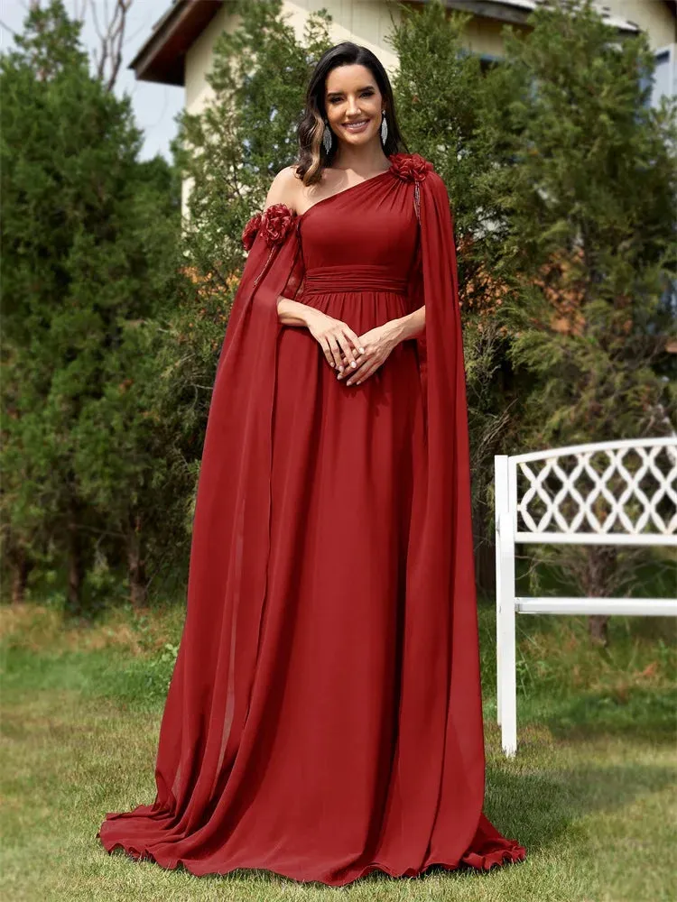 Draping Chiffon One-Shoulder Gown for Elegant Evenings