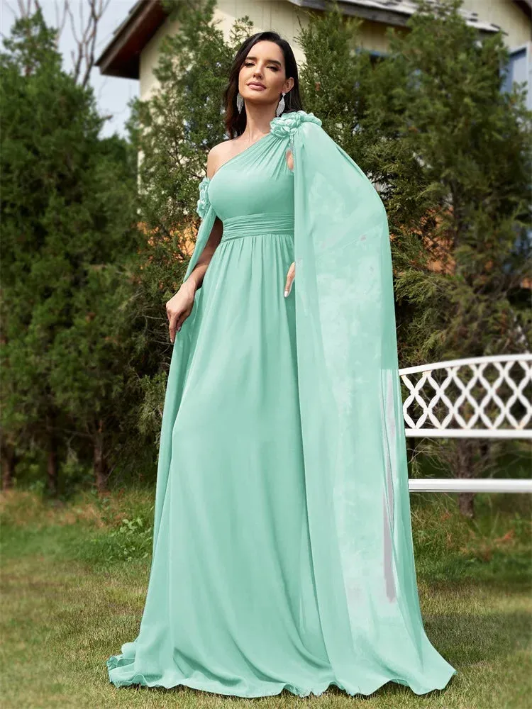 Draping Chiffon One-Shoulder Gown for Elegant Evenings