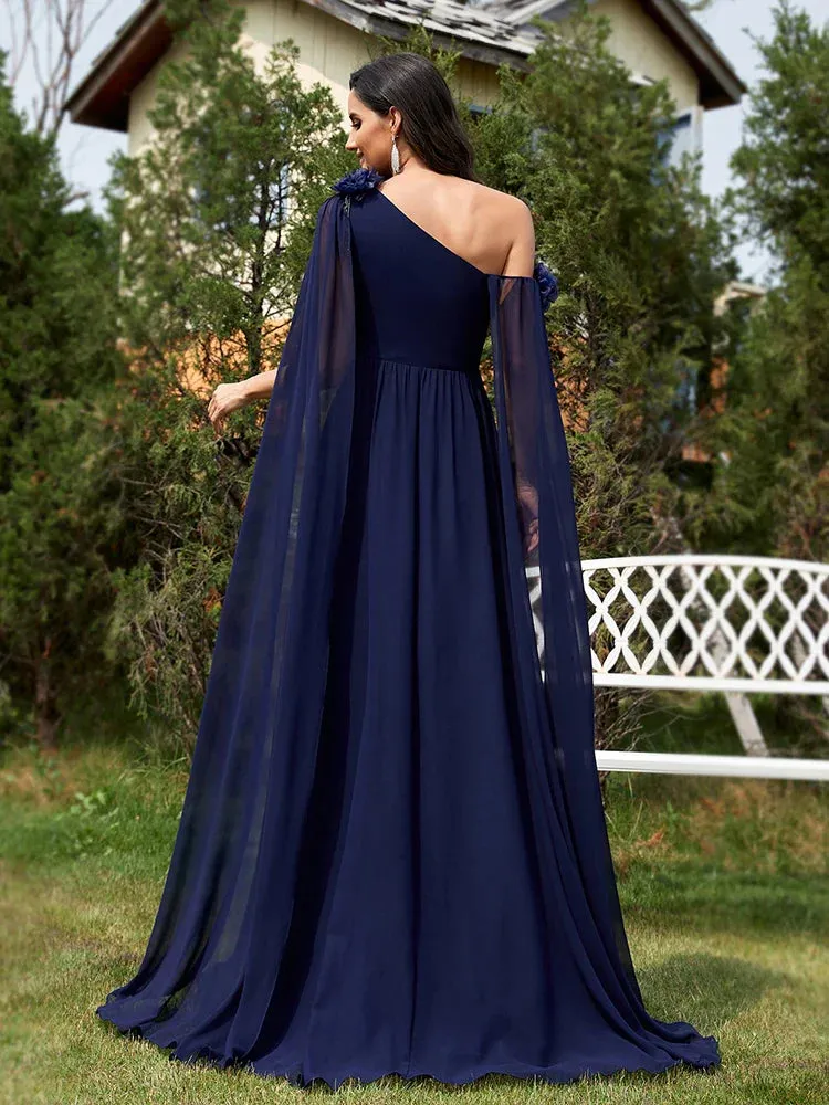 Draping Chiffon One-Shoulder Gown for Elegant Evenings