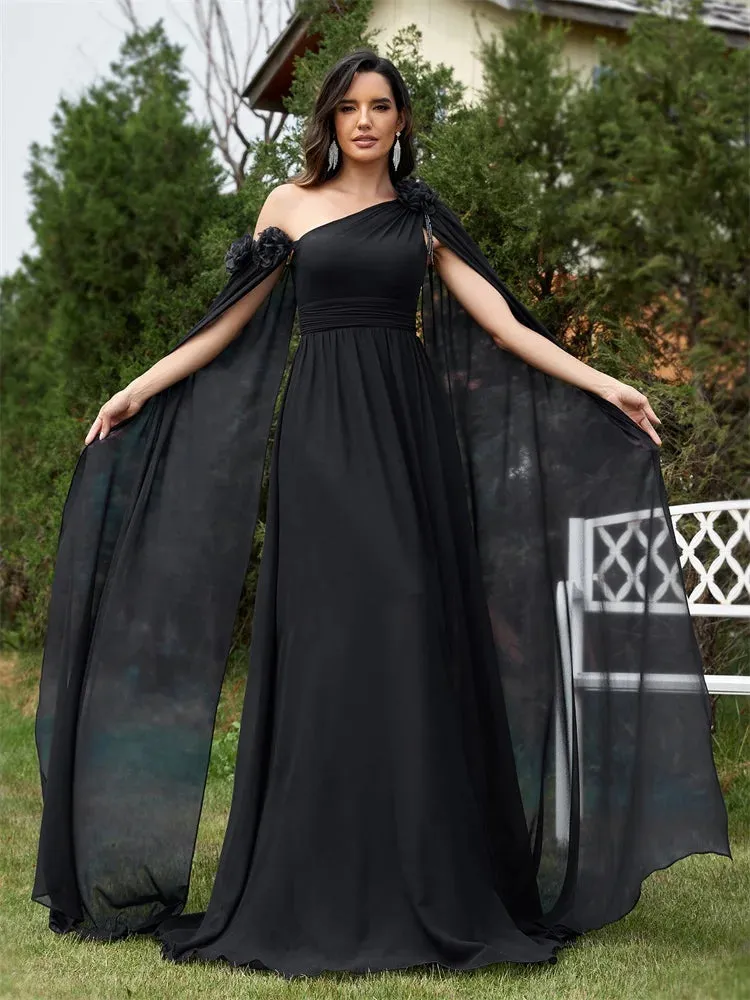 Draping Chiffon One-Shoulder Gown for Elegant Evenings