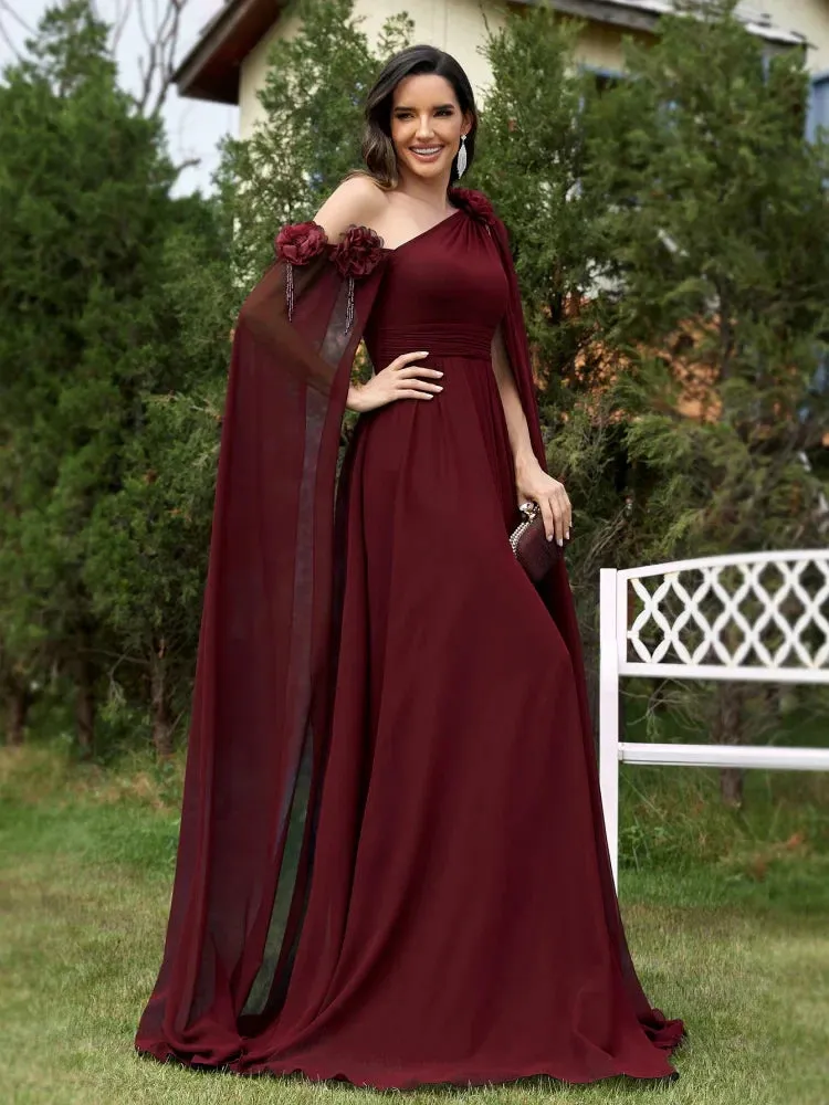 Draping Chiffon One-Shoulder Gown for Elegant Evenings