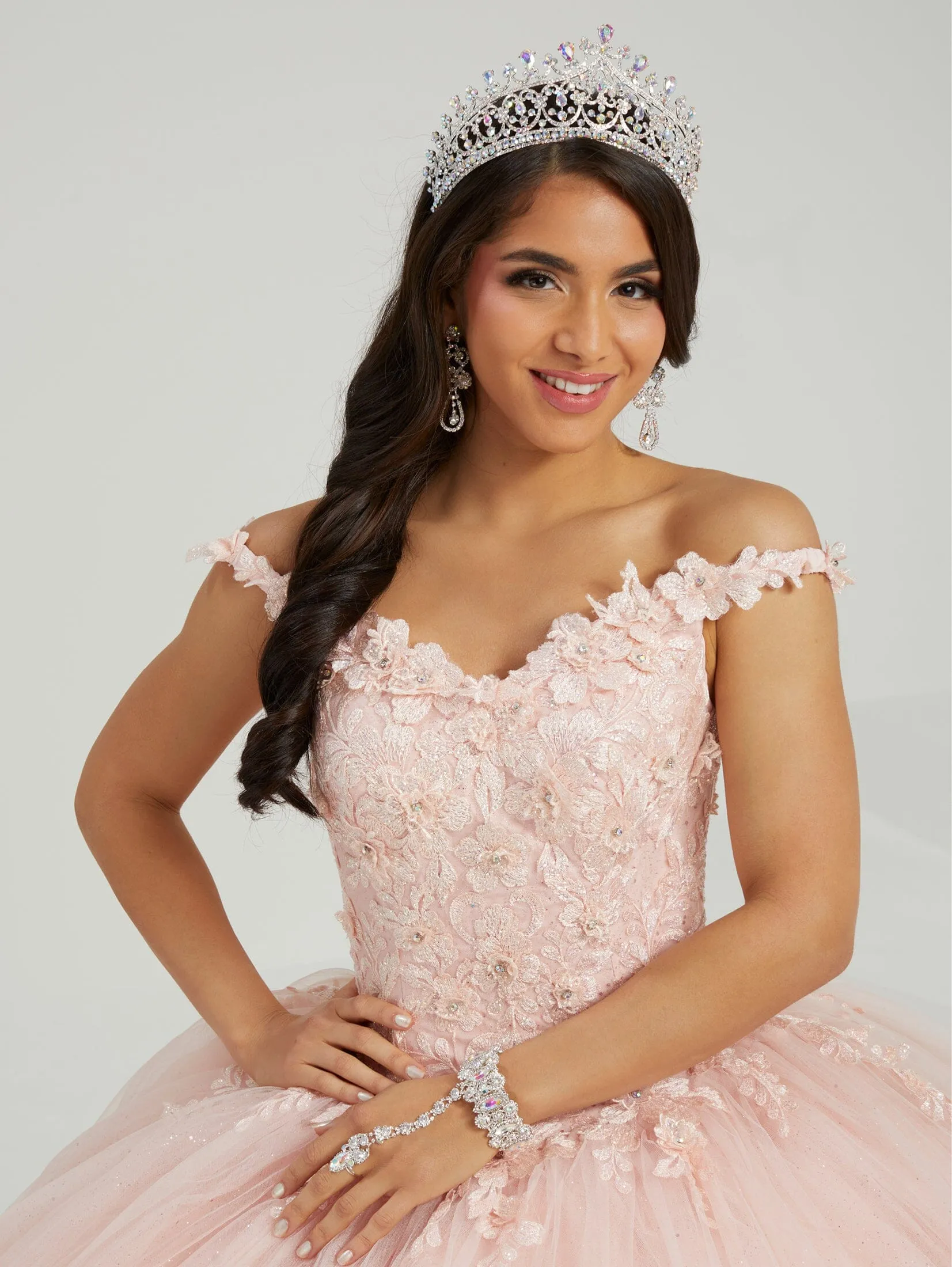 Floral Off Shoulder Quinceanera Dress by Fiesta Gowns 56484