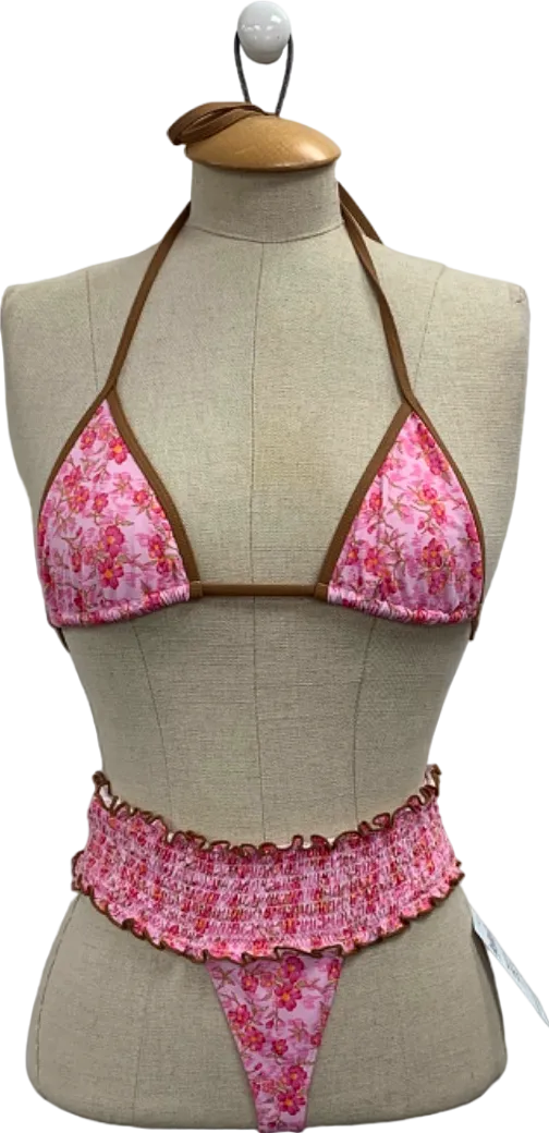 Frankies Bikinis Pink Floral Bikini Set UK S