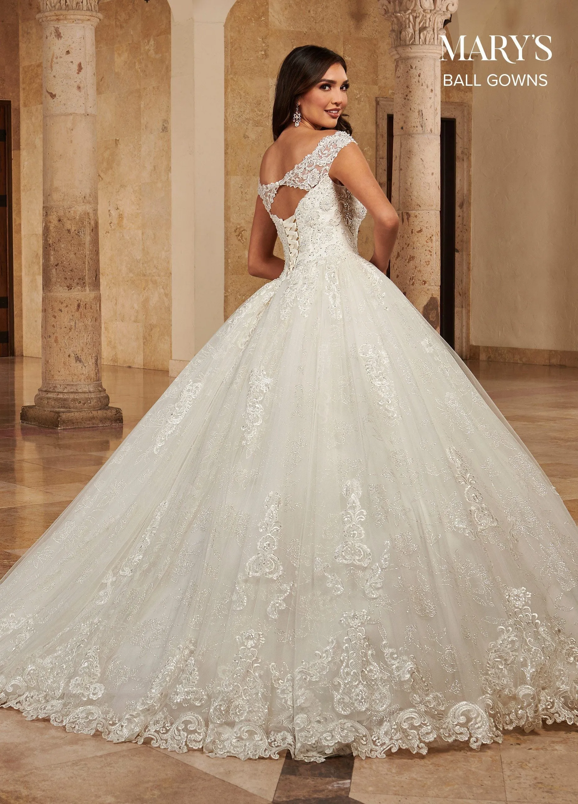 Glitter Print Wedding Ball Gown by Mary's Bridal MB6083