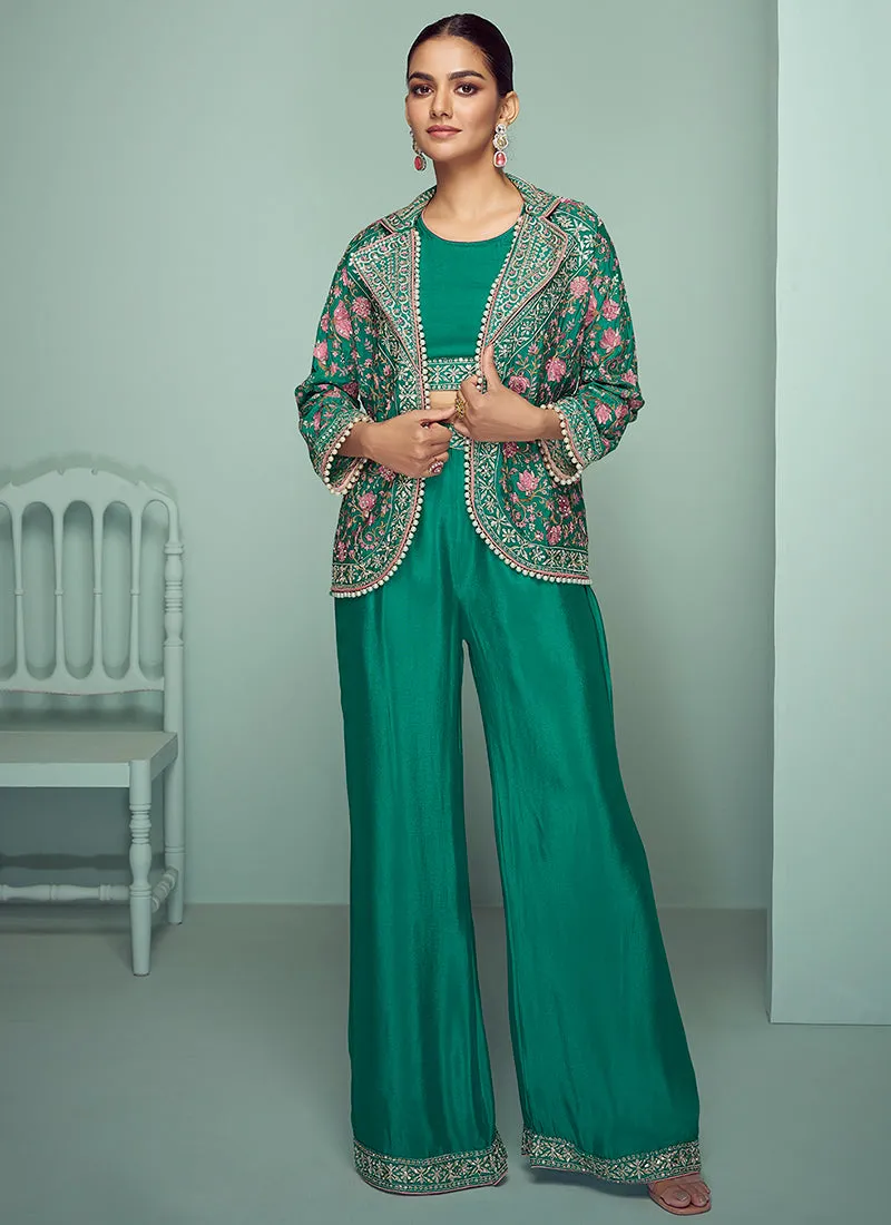 Green Multi Floral Embroidery Blazer Co-Ord Set