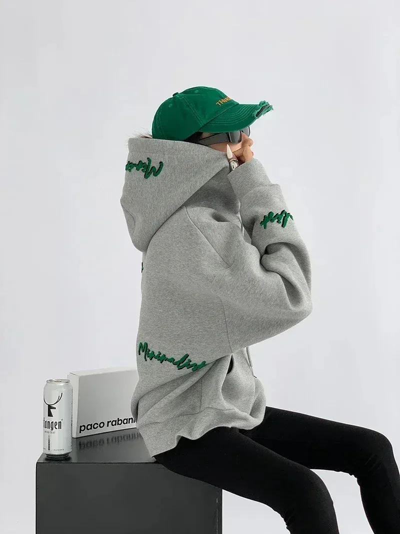 High Quality Letter Print Oversized Y2K Fall Winter Plus Fleece Thick Hoody