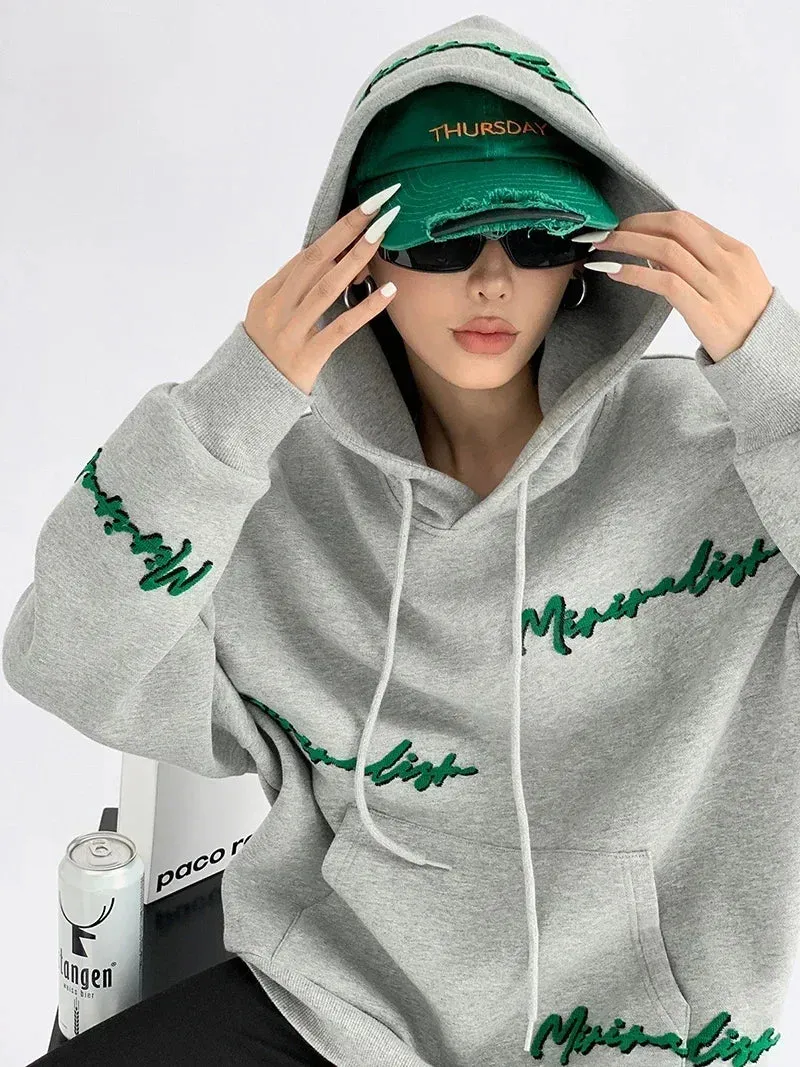 High Quality Letter Print Oversized Y2K Fall Winter Plus Fleece Thick Hoody