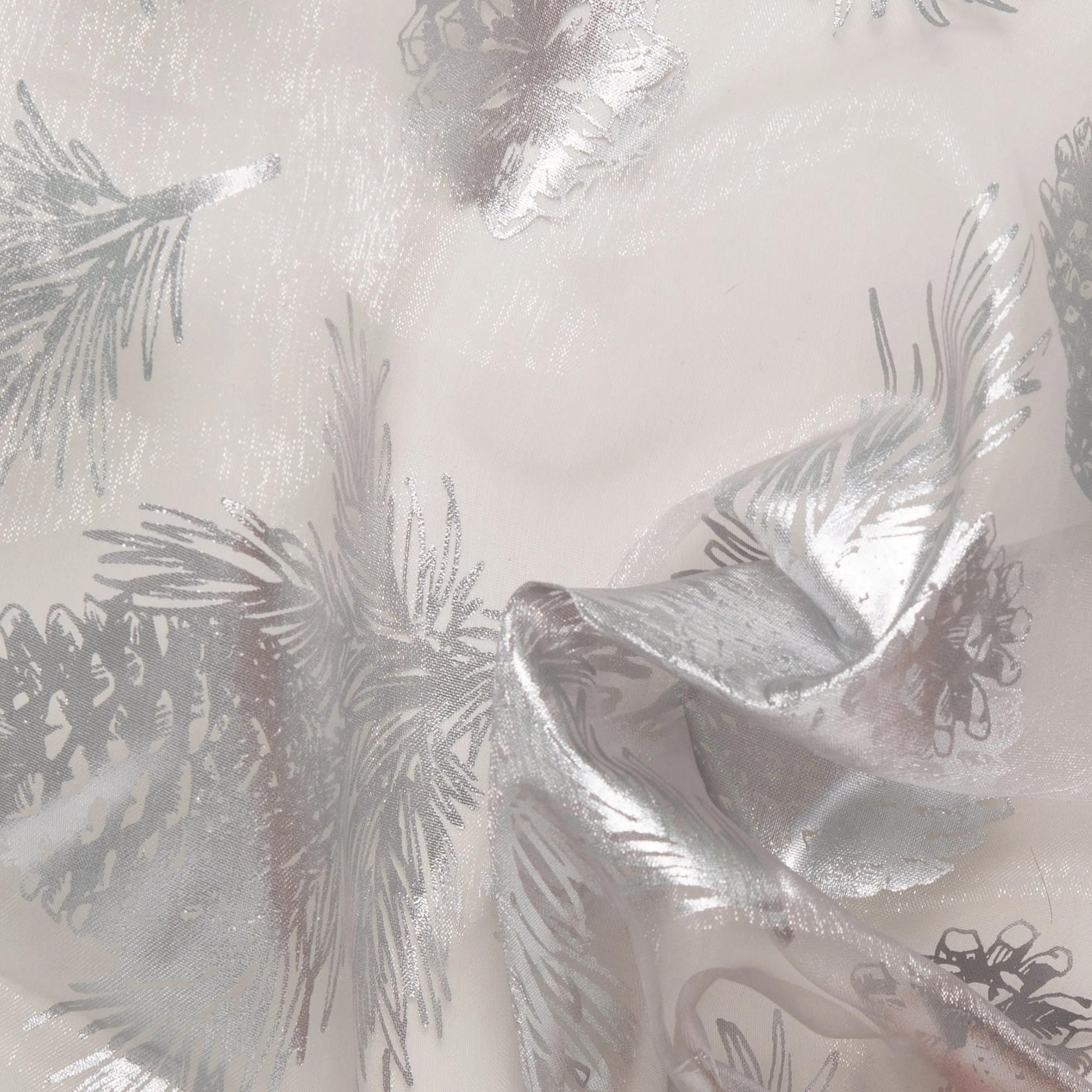 Holiday Organza Foil - Pine cone - White / Silver