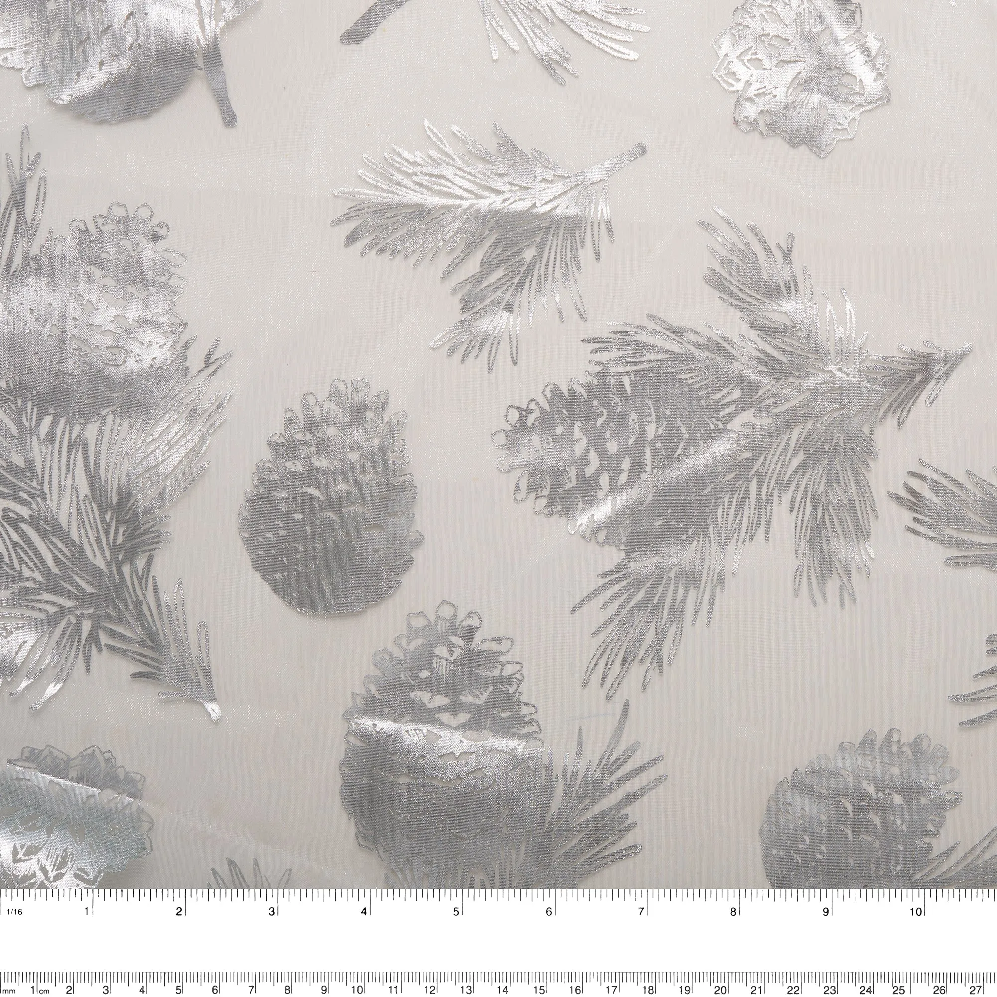 Holiday Organza Foil - Pine cone - White / Silver