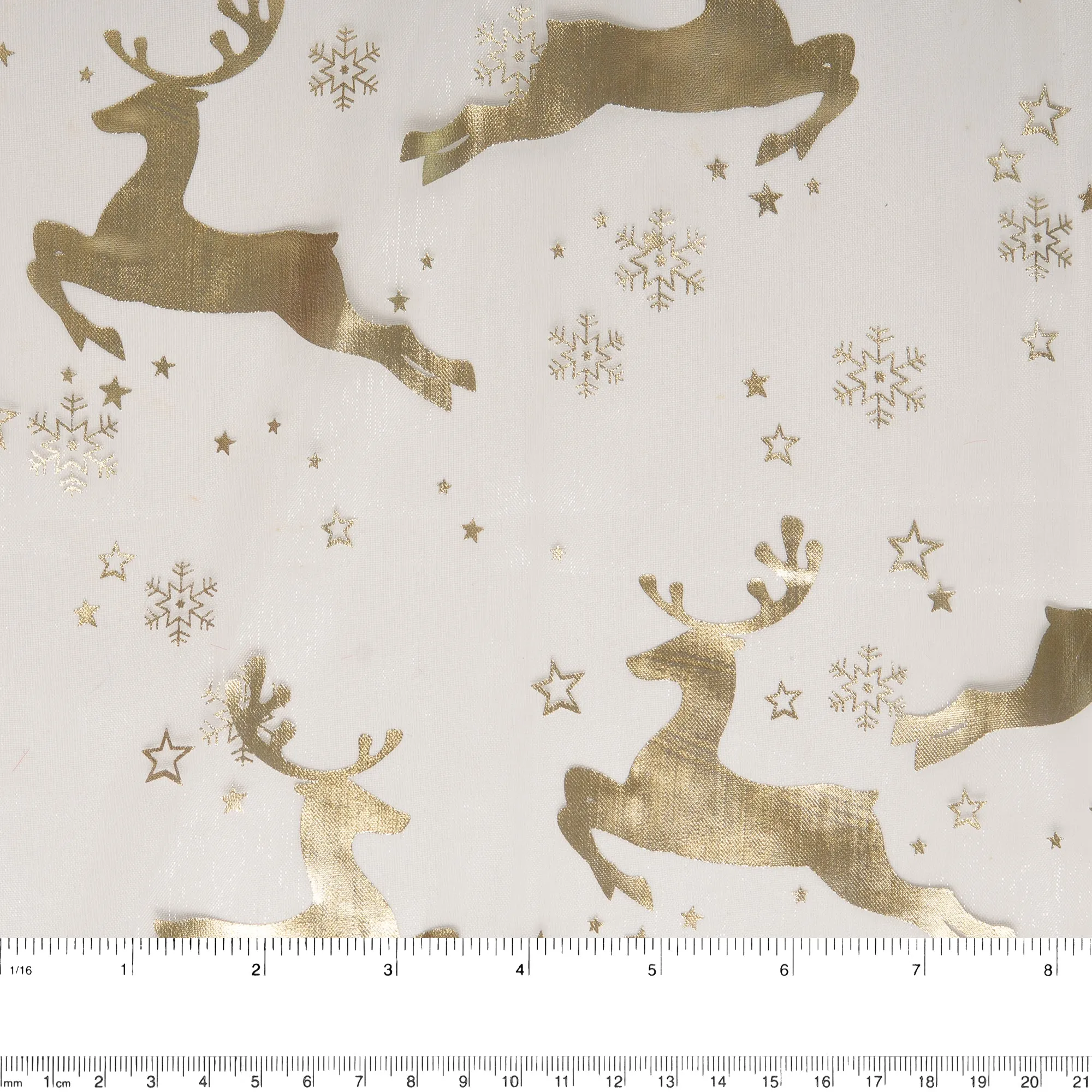 Holiday Organza Foil - Reindeer - White / Gold