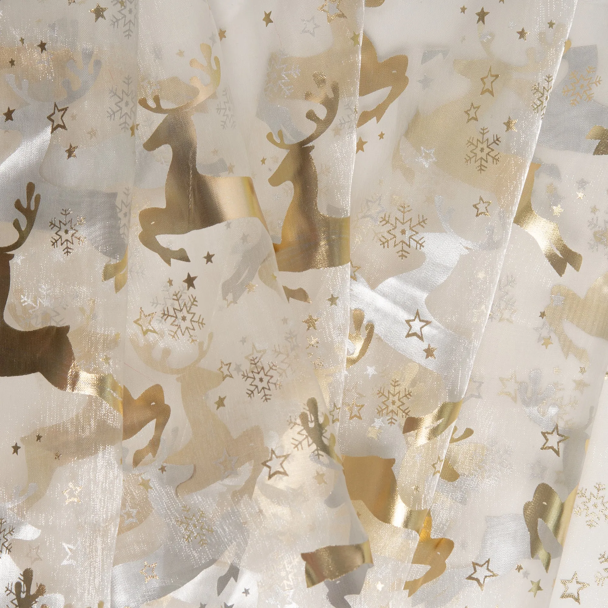 Holiday Organza Foil - Reindeer - White / Gold