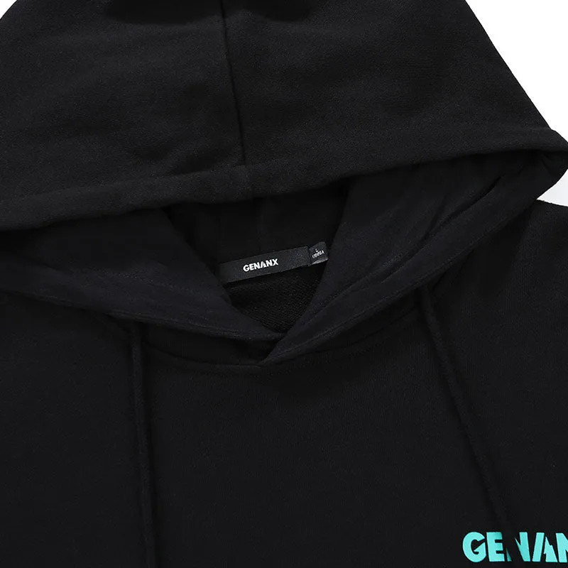 Letter Print Kangaroo Pocket Loose Hoodies