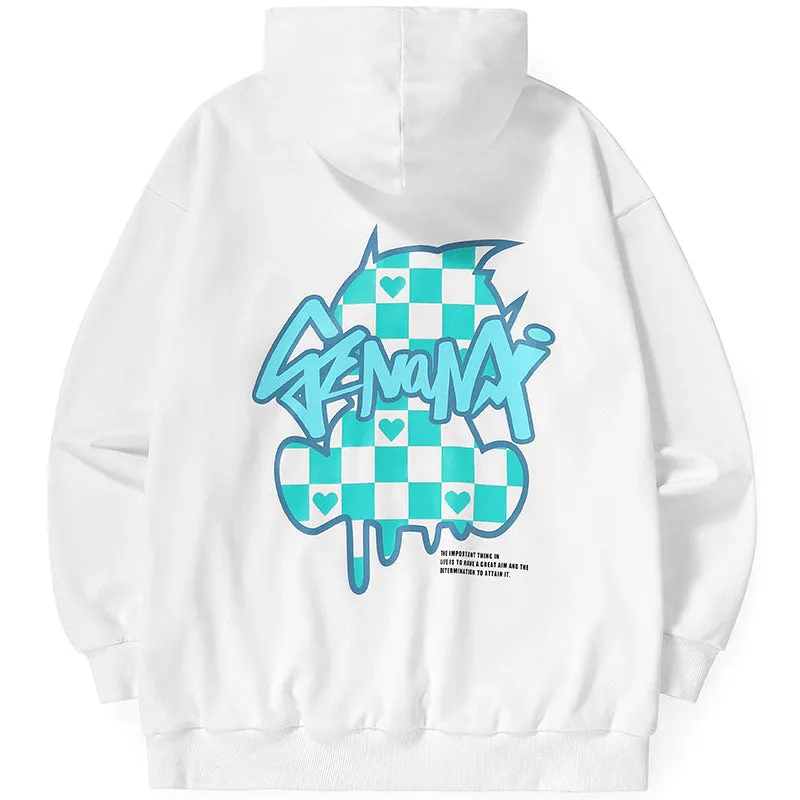 Letter Print Kangaroo Pocket Loose Hoodies