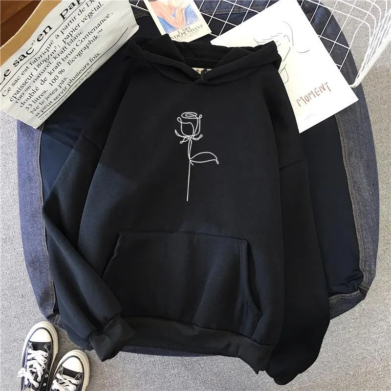 Line rose casual loose hoodie