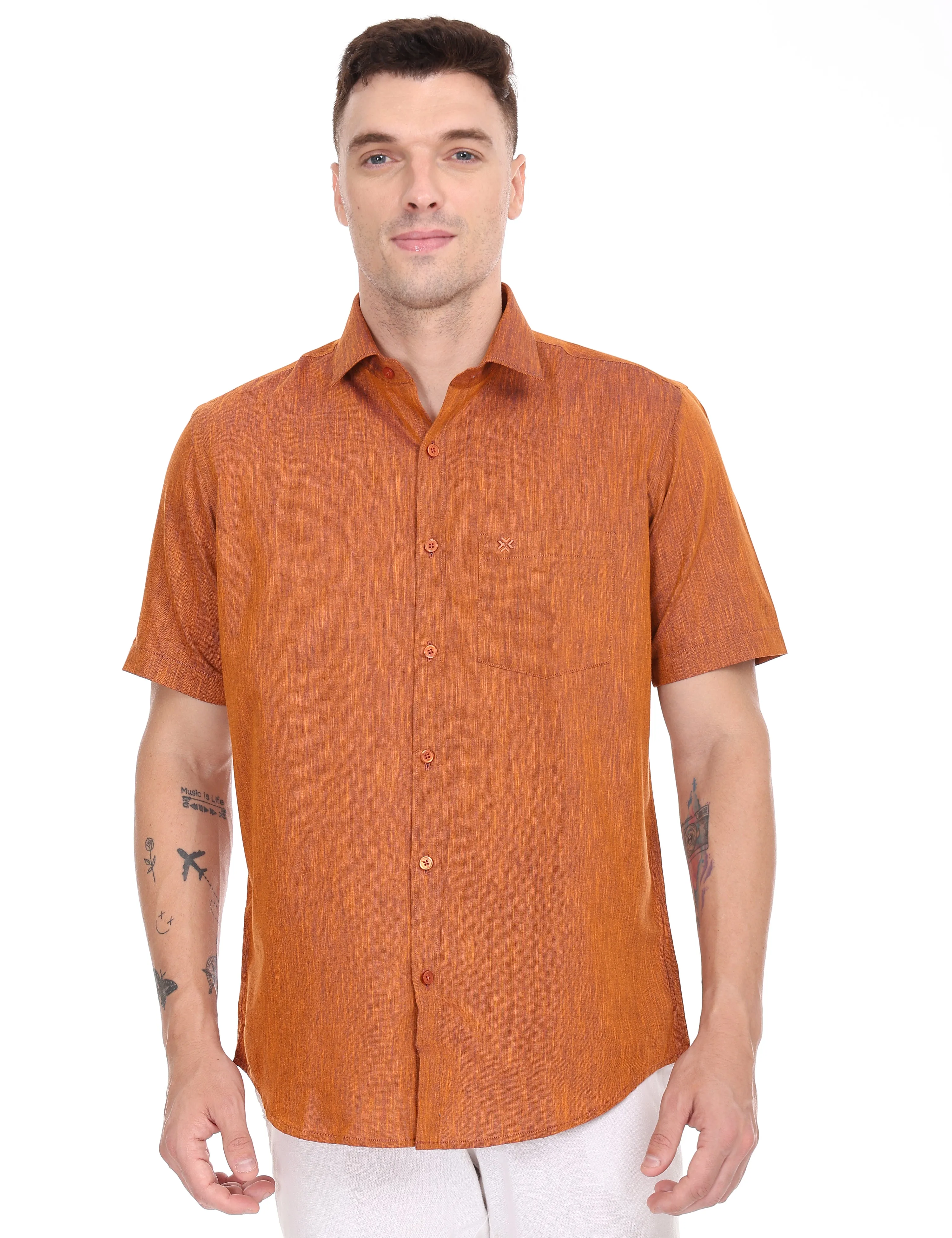 Linseed Cotton Colour Shirt Half Sleeve - 17014