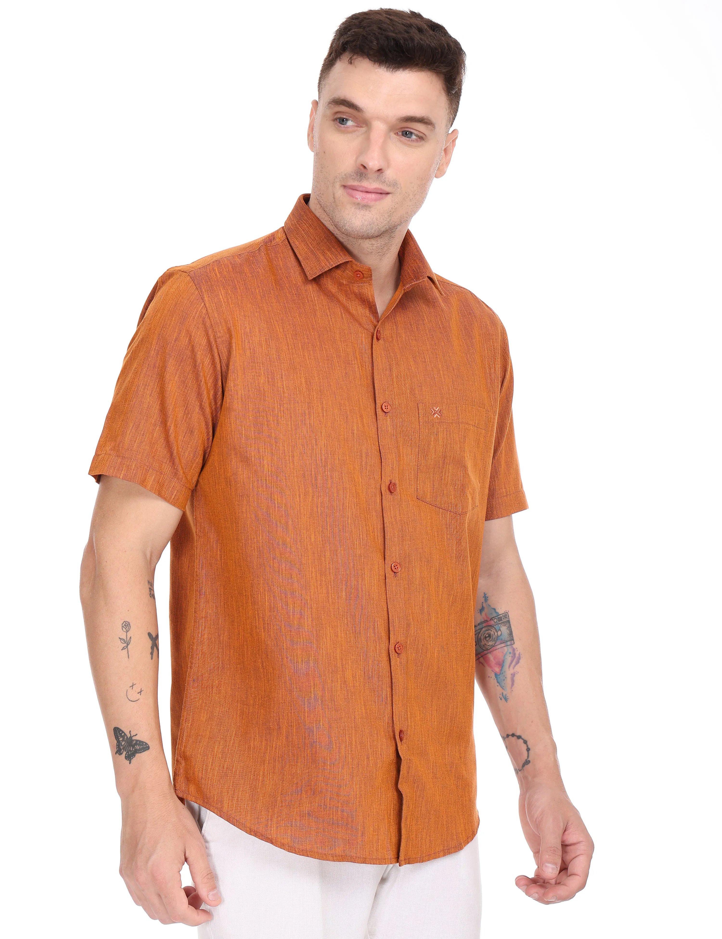 Linseed Cotton Colour Shirt Half Sleeve - 17014