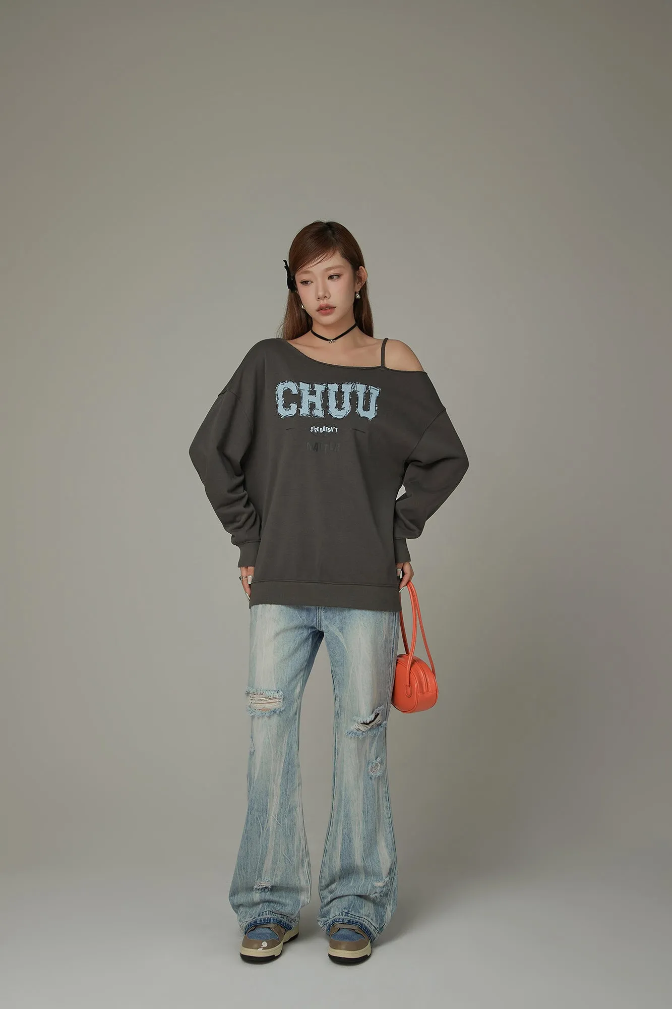 Logo One Shoulder Loose Fit Sweatshirt